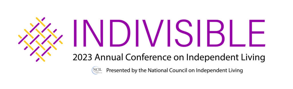 2023 Annual Conference on Independent Living Logo: Indivisible. Graphic features intersecting threads.