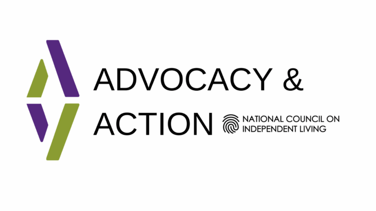Advocacy & Action graphic features two abstract letters A, reflected horizontally in purple and green.