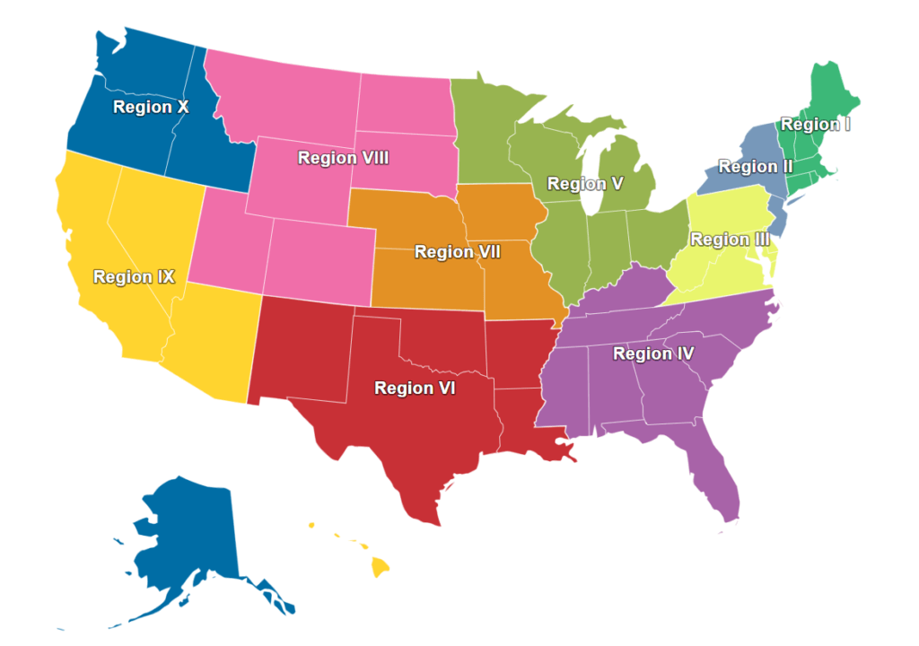 Map of NCIL Regions. List at ncil.org/regions