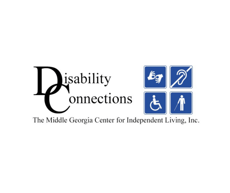 Disability Connections Logo: The Middle Georgia Center for Independent Living. Graphic features various disability symbols.