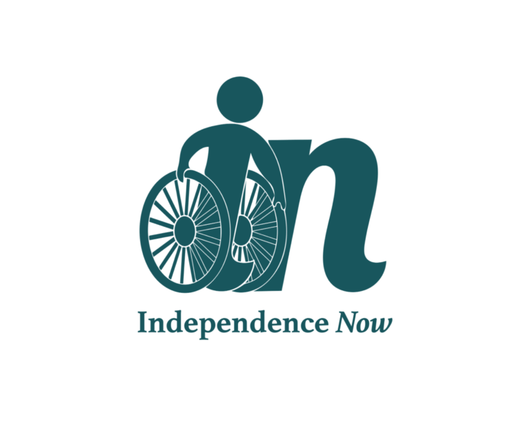 Independence Now Logo. Graphic features a wheelchair user and the lowercase letters i and n.