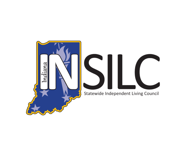 Indiana SILC Logo features the shape of the state of Indiana and the torch from the state flag.