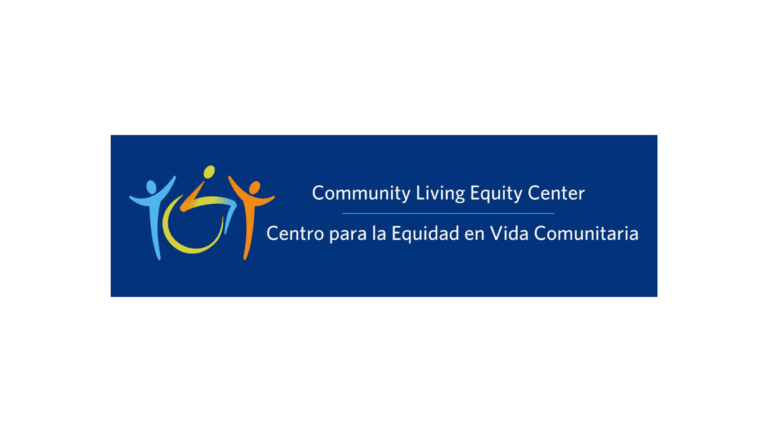 Blue Logo with lighter blue and orange figures representing people for the Community Living Equity Center