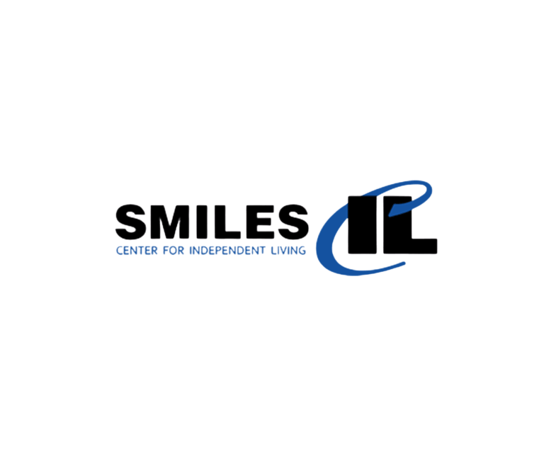 SMILES Center for Independent Living logo: features a a blue swoosh encircling the letters IL.