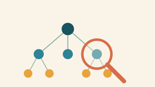 Illustration of an organizational chart of connected people, with a large orange magnifying glass examining one branch, representing an audit of where power is held in an organization.