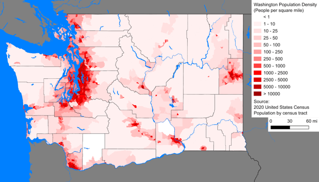 A clean, minimalist architectural blueprint graphic overlaying a crisp outline map of Washington State.